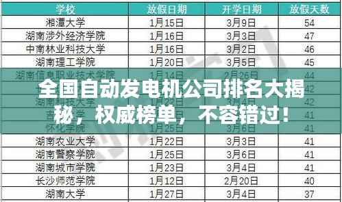 全国自动发电机公司排名大揭秘,权威榜单,不容错过!