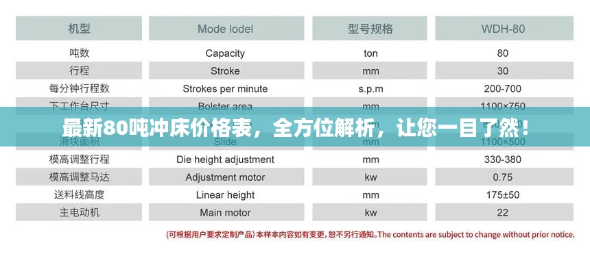 最新80吨冲床价格表,全方位解析,让您一目了然!